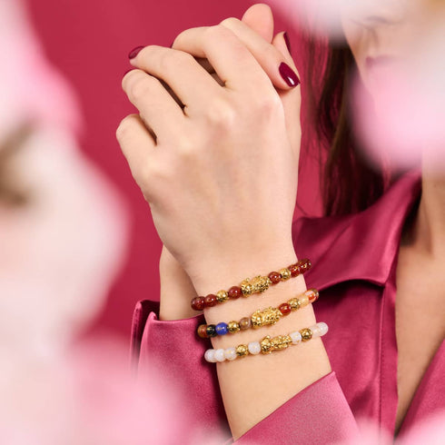 Bracelet Mini Pixiu Feng Shui | Élément OR | Agate blanche x or 18 carats